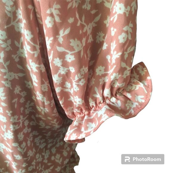 Sienna Sky Peplum Blouse Top Floral Short Sleeve V-Neck Pink Crop medium - Picture 5 of 6